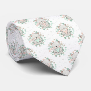 Cravate Ours en peluche avec des cœurs roses et menthe