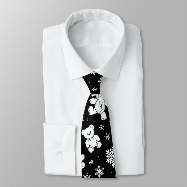 Cravate Ours en peluche blanc et motif sans couture de flo (Attaché)