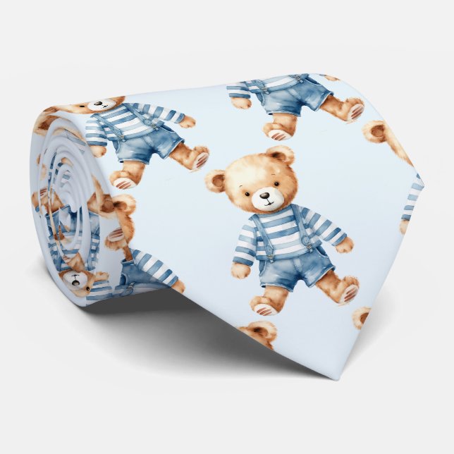 Cravate Ours en peluche bleu  (Roulé)