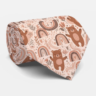 Cravate Ours en peluche bohème arc-en-ciel marron beige ro