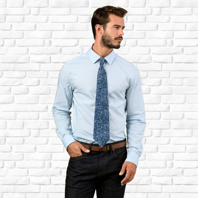 Cravate Paillettes Bleu Nuit de Luxe (Navy Blue Glitter Neck Tie)