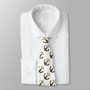 Cravate Paillettes de fausse étincelle dorée motif Ancre b