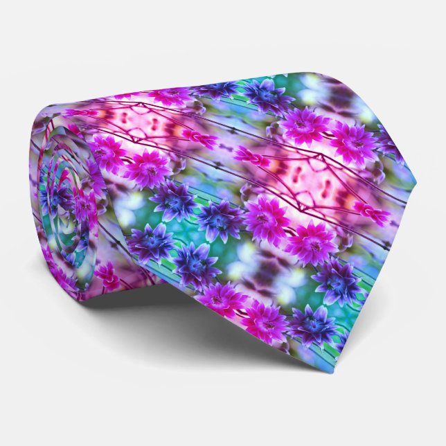 Cravate Paire Rouge Et Blanc Fleur Art Abstrait (Roulé)