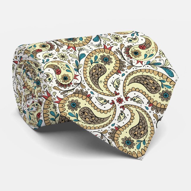 Cravate Paisers en jaune/brun et blanc (Roulé)