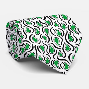 Cravate Paisley Abstrait 230523 - Grass Green, B&W