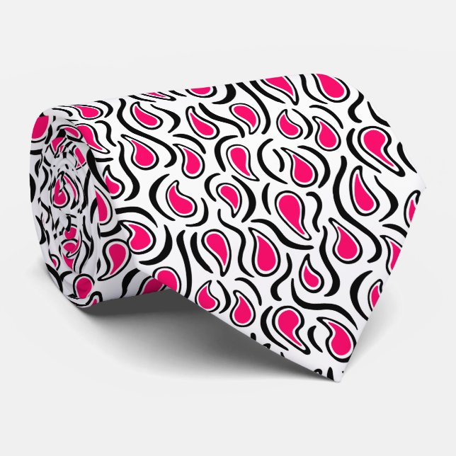 Cravate Paisley Abstrait 230523 - Neon Red, B&W (Roulé)