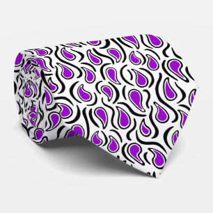 Cravate Paisley Abstrait 230523 - violet, noir et blanc