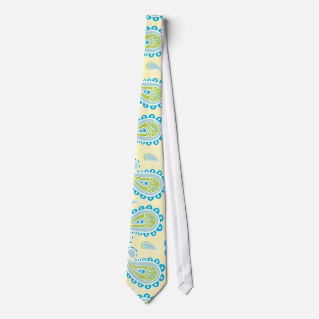 Cravate Paisley bleu sur le jaune (Devant)