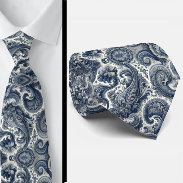 Cravate Paisley Bleue et Blanche de Luxe (Créateur téléchargé)