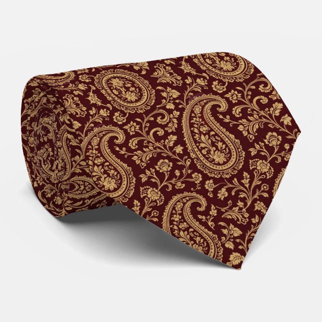 Cravate Paisley Or Bourgogne Élégant (Roulé)