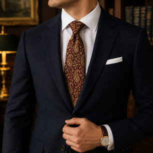 Cravate Paisley Or Bourgogne Élégant