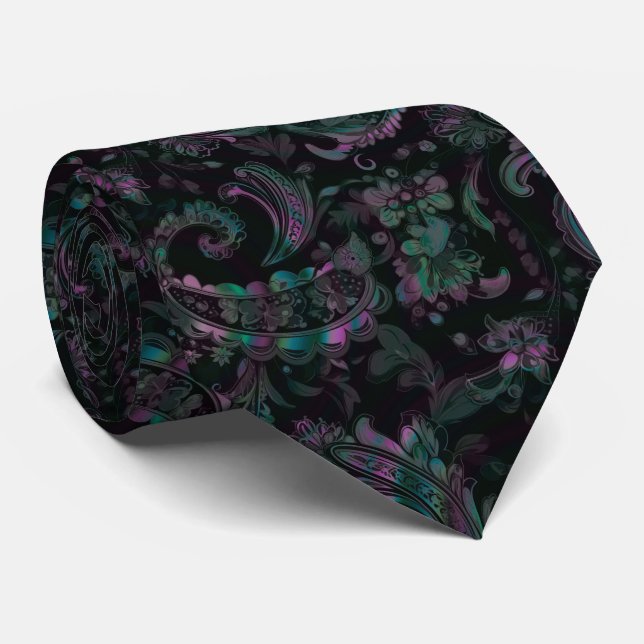 Cravate Paisley Pétrole Gothique (Roulé)
