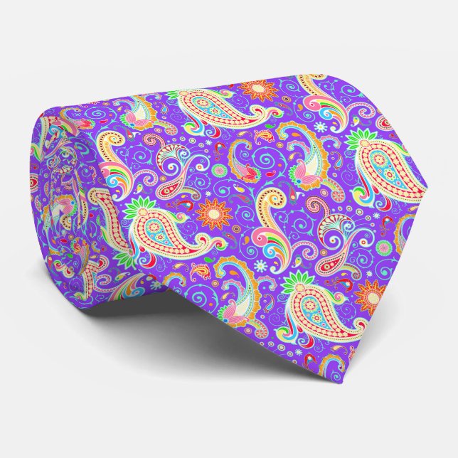 Cravate Paisley psychédélique vibrant (Roulé)