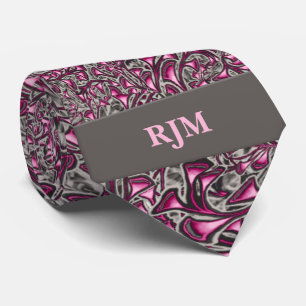 Cravate Paisley rose et gris avec Monogramme pour lui