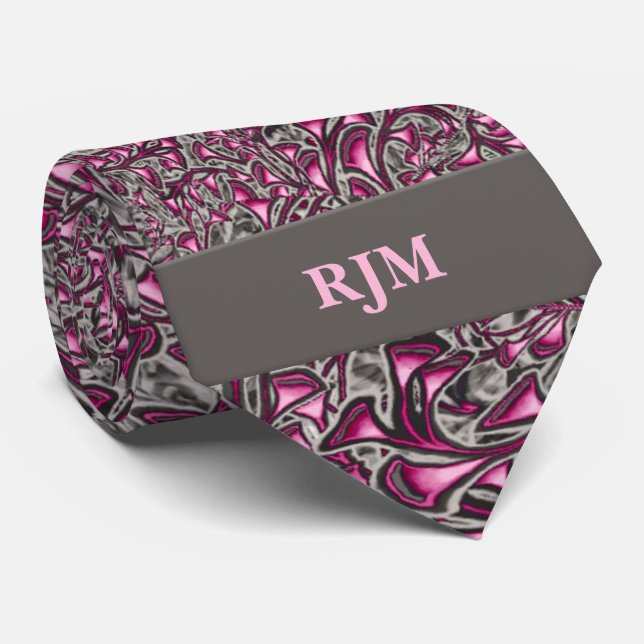 Cravate Paisley rose et gris avec Monogramme pour lui (Roulé)
