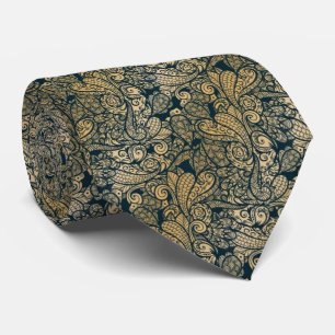 Cravate Paisley turquoise et or motif avec tourbillons