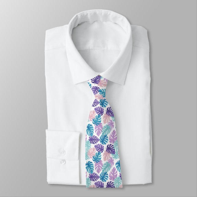 Cravate Palm Feuilles Pastel violet rose Turquoise (Attaché)