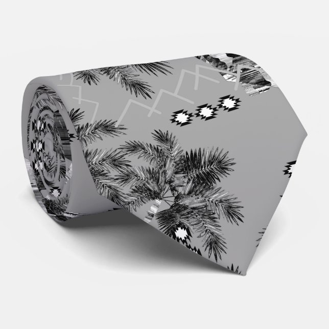 Cravate Palm Hawaii bleu noir coucher de soleil mer ciel t (Roulé)