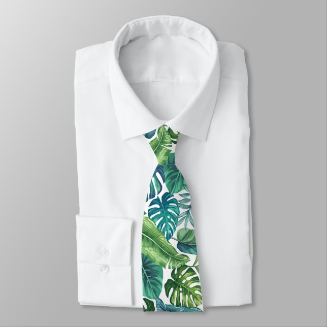 Cravate Palm vert et Turquoise Tropical Banana Monstera Fe (Attaché)