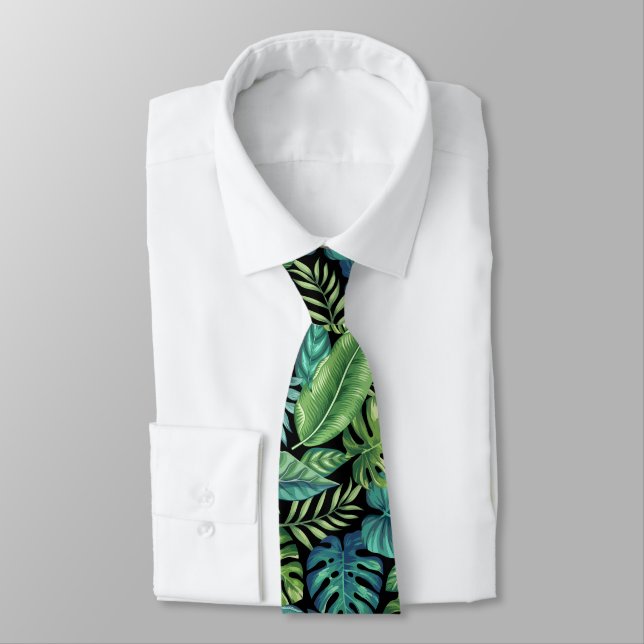 Cravate Palm vert et Turquoise Tropical Banana Monstera Fe (Attaché)