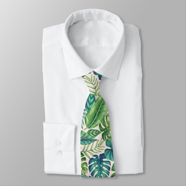Cravate Palm vert et Turquoise Tropical Banana Monstera Fe (Attaché)