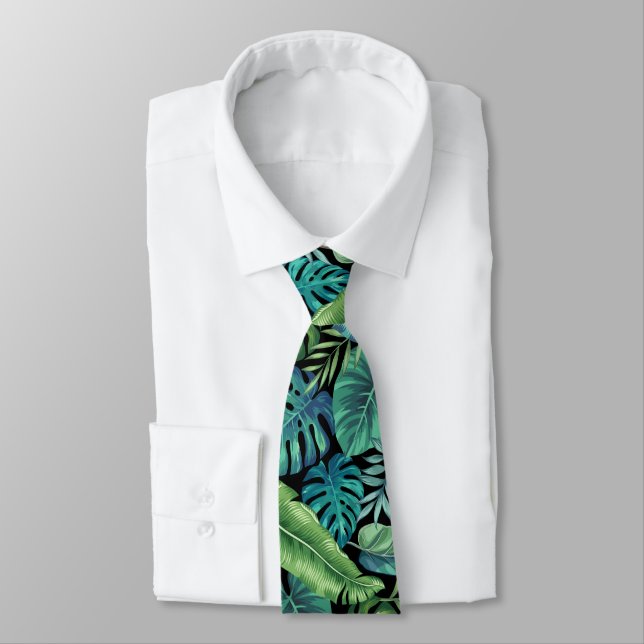 Cravate Palm vert et Turquoise Tropical Banana Monstera Fe (Attaché)
