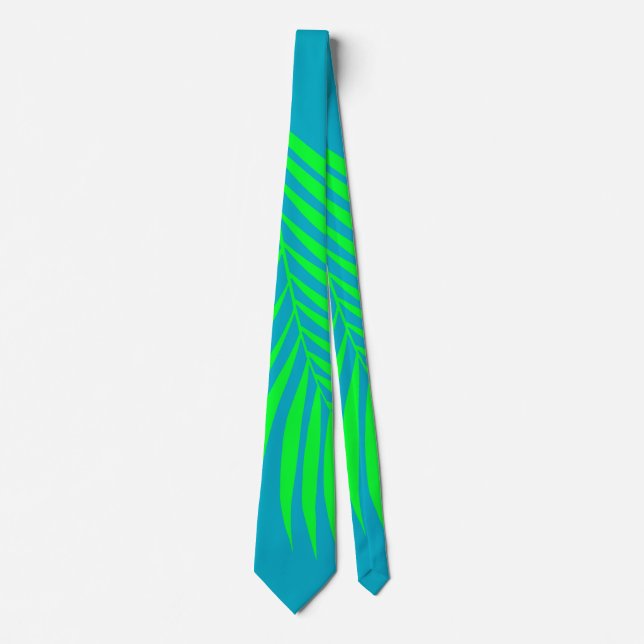 Cravate Palmier Feuille Tropical Mer Bleu Vert Abstrait (Devant)