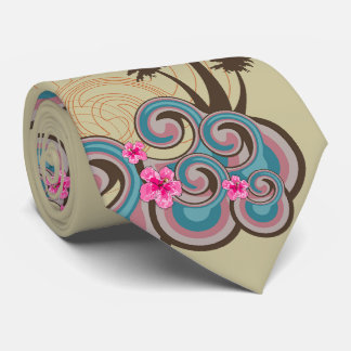 Cravate Palmiers tropicaux de plage de ketmie de roses