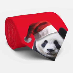 Cravate Panda Bear Porte un Casquette du Père Noël pour No