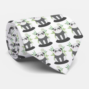 Cravate Panda noir et blanc mignon en Motif Bambou