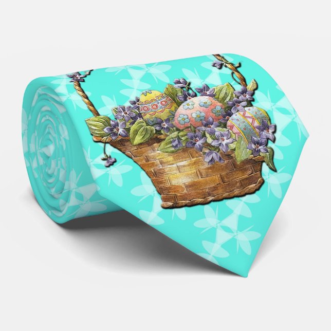 Cravate Panier de Pâques Turquoise À damiers Style Design  (Roulé)