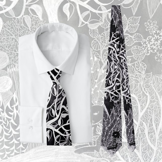 Cravate Panthère noire dans la jungle - dessin au crayon   (Créateur téléchargé)