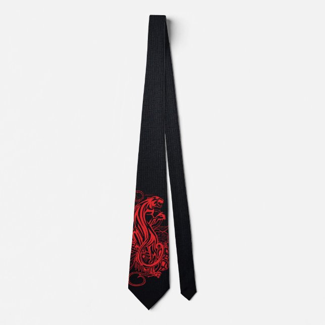 Cravate Panthère Rouge Gothique Luxe Gras Noir Affirmation (Devant)