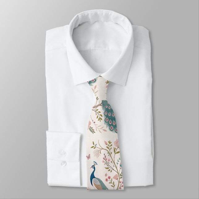 Cravate Paon Élégant Floral Vintage (5) (Attaché)