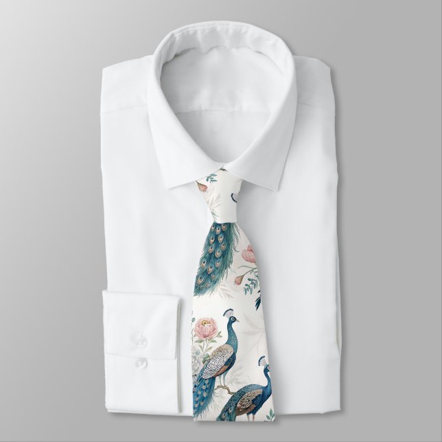 Cravate Paon Élégant Floral Vintage (8) (Attaché)