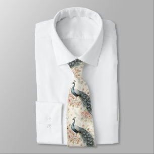 Cravate Paon Floral Élégant Vintage (3)