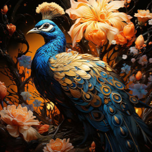 Cravate Paon or et bleu