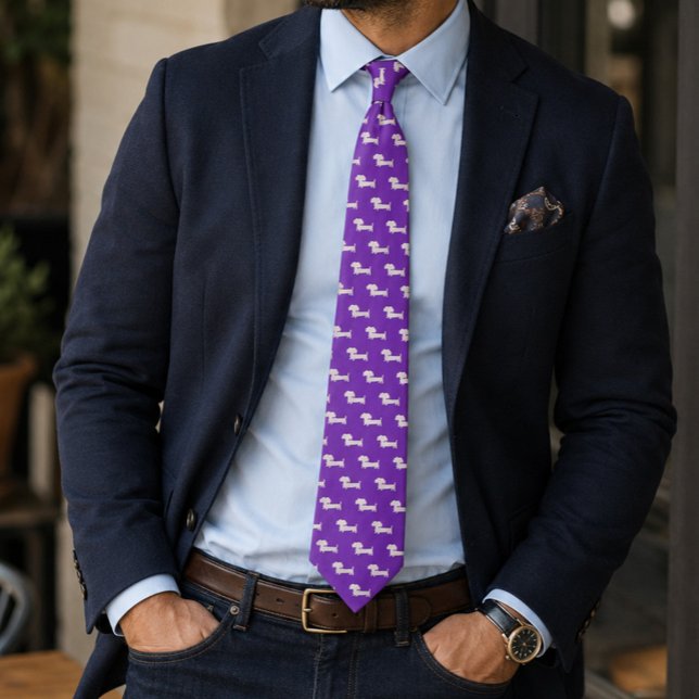 Cravate Papa Dachshund Violet – Cadeau Fête des Pè (Purple Dachshund Dad Necktie – Father's Day Gift)