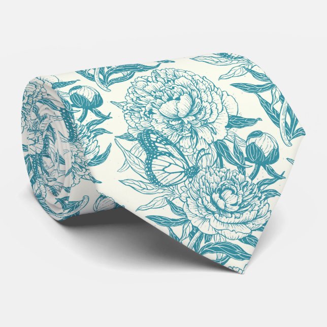 Cravate Papier à peintres et papillons, lagon Bleu (Roulé)