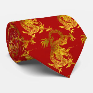 Cravate Papier Dragon d'or coupé Chinois Nouvel An Zodiac