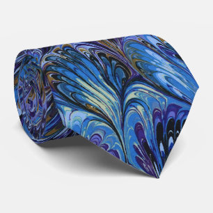 CRAVATE PAPIER MARBÉ, MOTIF ABSTRAIT BLEU PEACOCK, EAUX