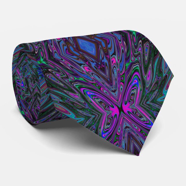 Cravate Papillon Abstrait Magenta, Bleu et Vert Tripant (Roulé)