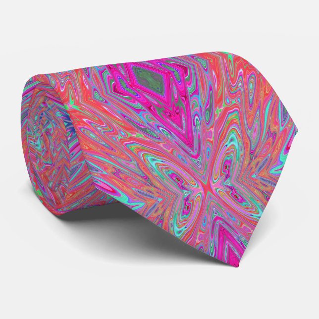 Cravate Papillon Abstrait Rose, Aqua et Magenta Trippy (Roulé)