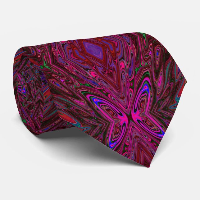 Cravate Papillon Abstrait Rose Chaude, Rouge et Bleu Tripp (Roulé)