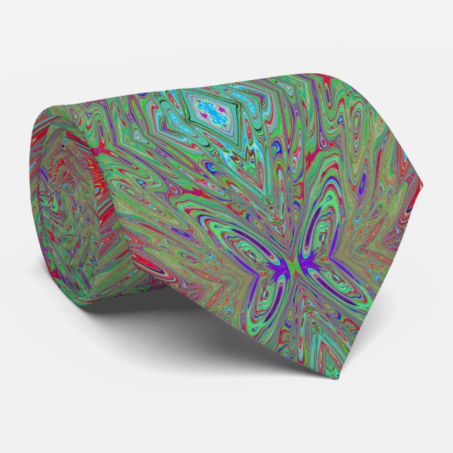 Cravate Papillon Abstrait Violet et Vert Rétro Tripant (Roulé)