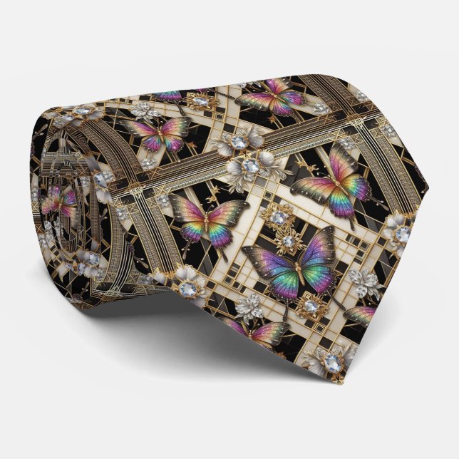 Cravate Papillon Arc-en-ciel Art Déco Rétro Nouveau (Roulé)