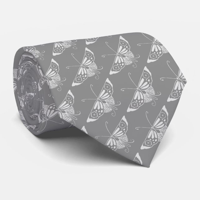 Cravate Papillon Art Déco stylisé, nuances de gris (Roulé)