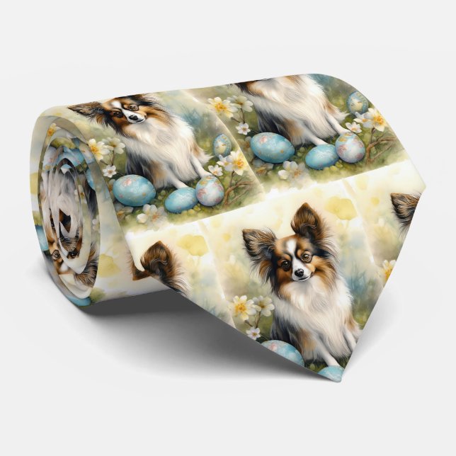 Cravate Papillon Chien avec Oeufs de Pâques Fêtes (Roulé)