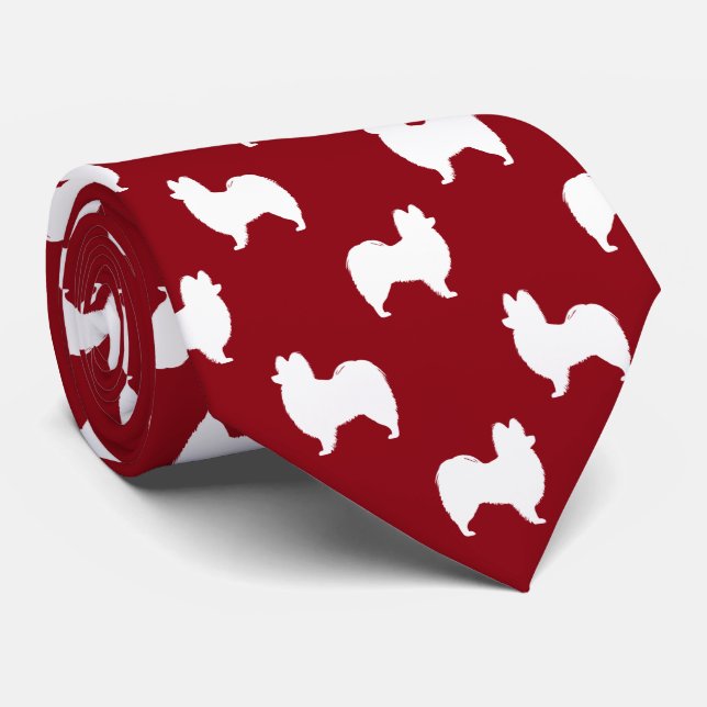Cravate Papillon Chien Silhouettes Motif Rouge et Blanc (Roulé)