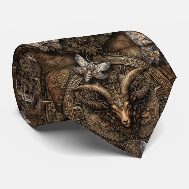 Cravate Papillon de Baphomet baroque bronze et marron goth (Roulé)